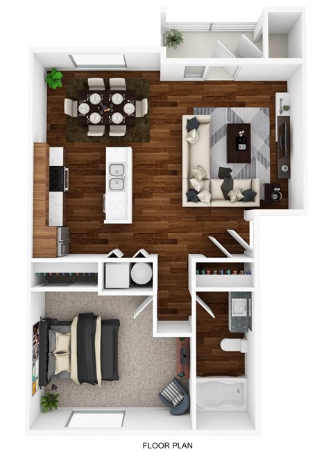 Floor plan for 1 bed, 1 bath, 715 sqft